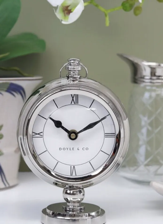 Hamptons Round Silver Mantle Table Clock