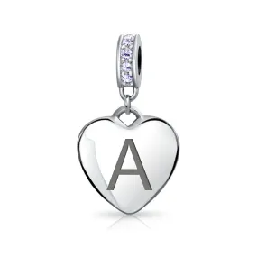 Heart Dangle Bead Charm Crystal Purple Month June Sterling Silver