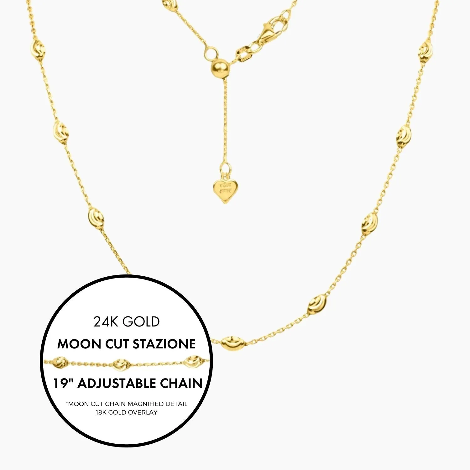 Italian Moon Cut Stazione Adjustable Necklace (Gold)