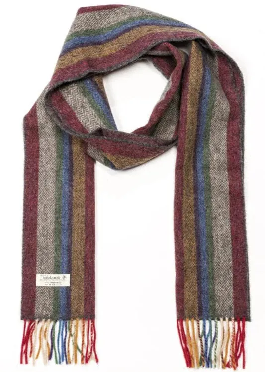 John Hanly Lambswool Scarf | Red Mustard Stripe