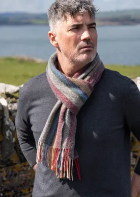 John Hanly Lambswool Scarf | Red Mustard Stripe