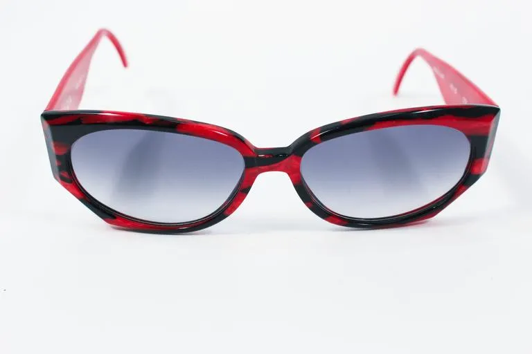 KRIZIA Vintage Black and Red Marbled Sunglasses Wide Frame Italy