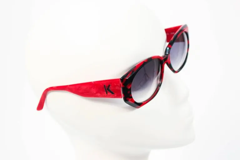KRIZIA Vintage Black and Red Marbled Sunglasses Wide Frame Italy