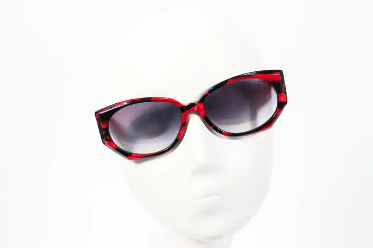 KRIZIA Vintage Black and Red Marbled Sunglasses Wide Frame Italy