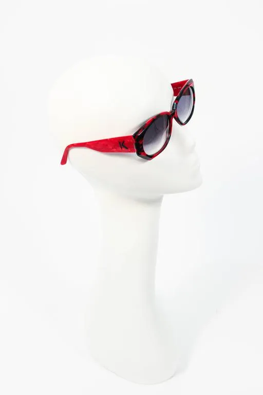 KRIZIA Vintage Black and Red Marbled Sunglasses Wide Frame Italy