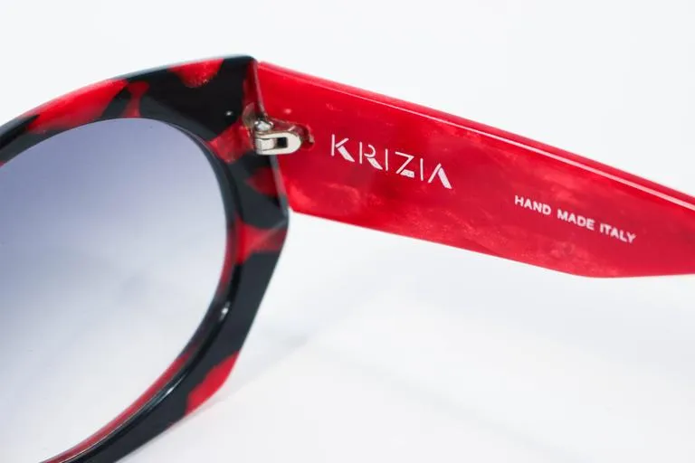 KRIZIA Vintage Black and Red Marbled Sunglasses Wide Frame Italy