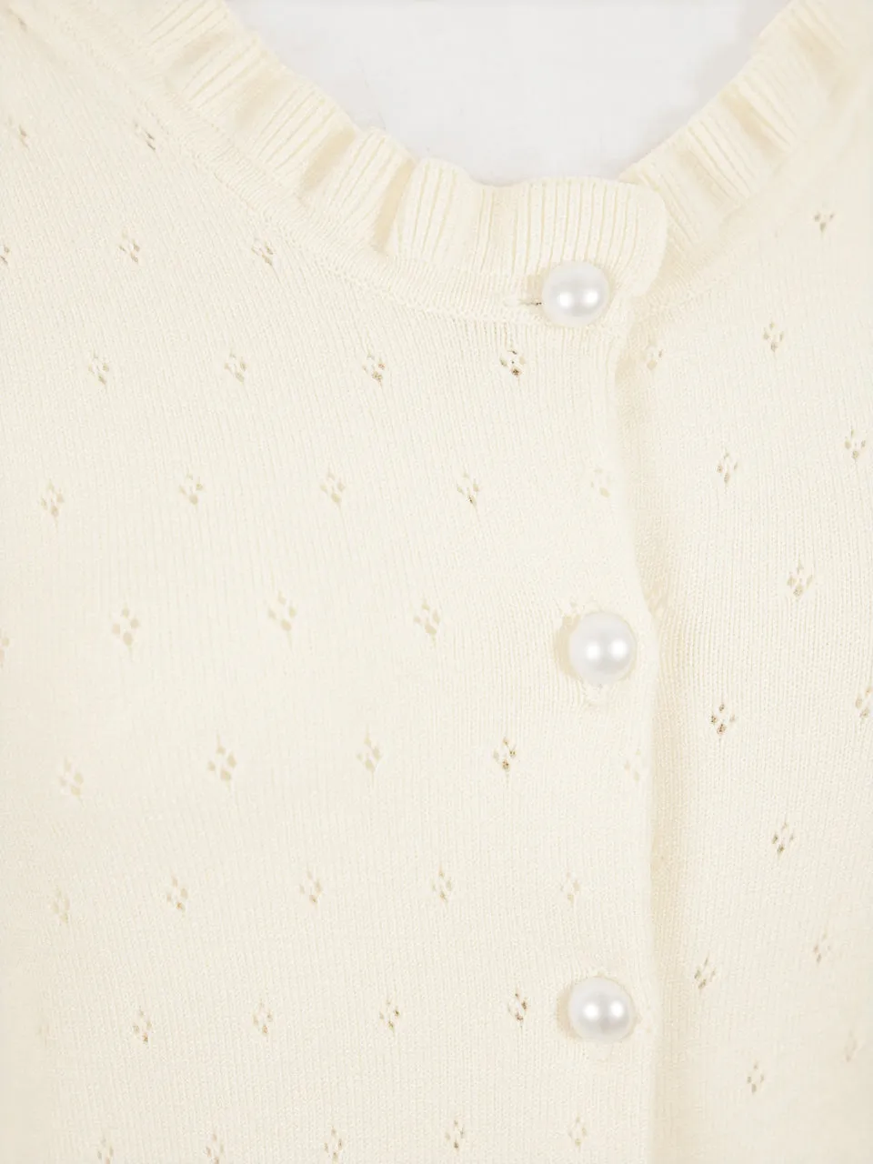 Last Chance! Ivory Tiered Ruffle Shoulder Pointelle Cardigan