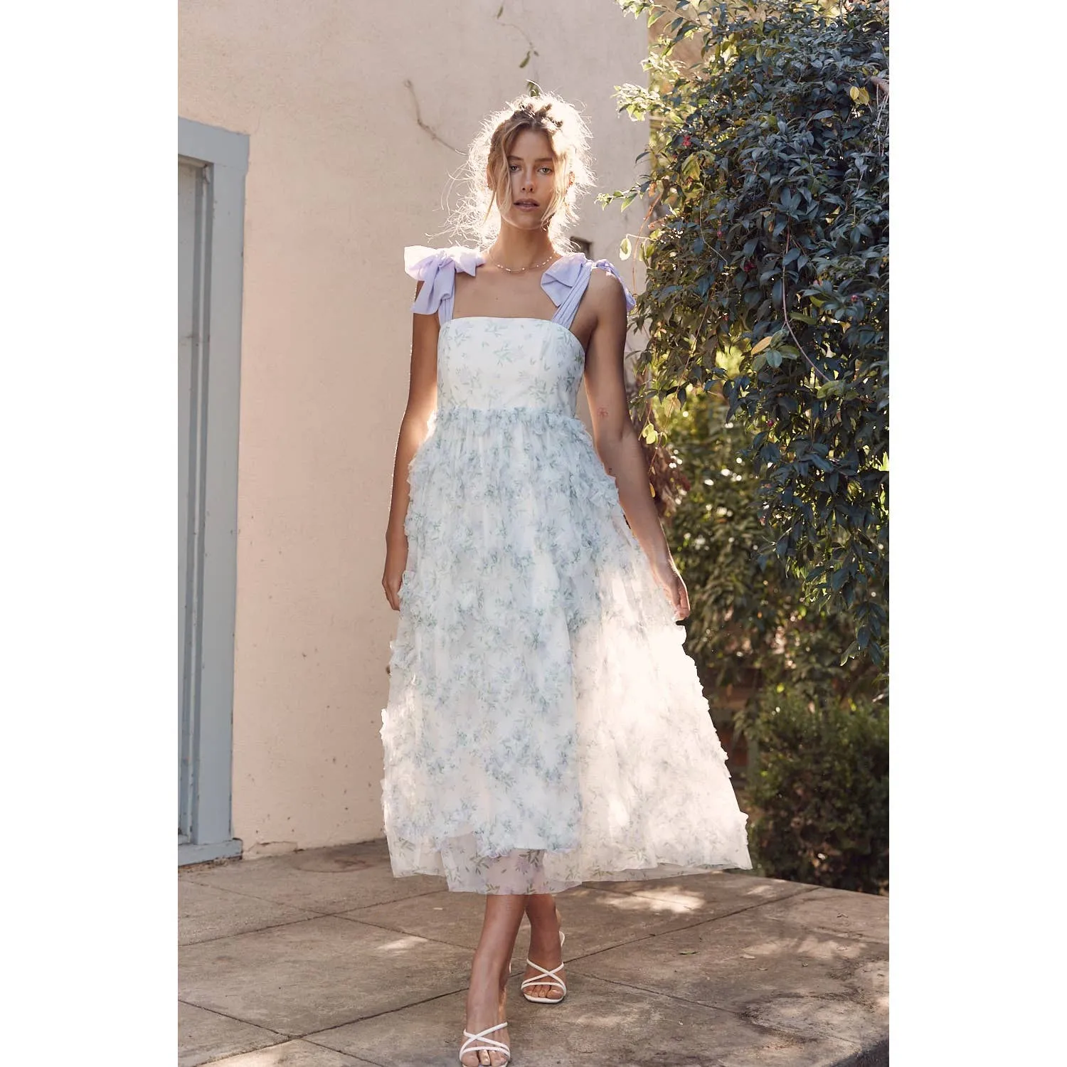 Lilac Ruffled Floral Mesh Dress