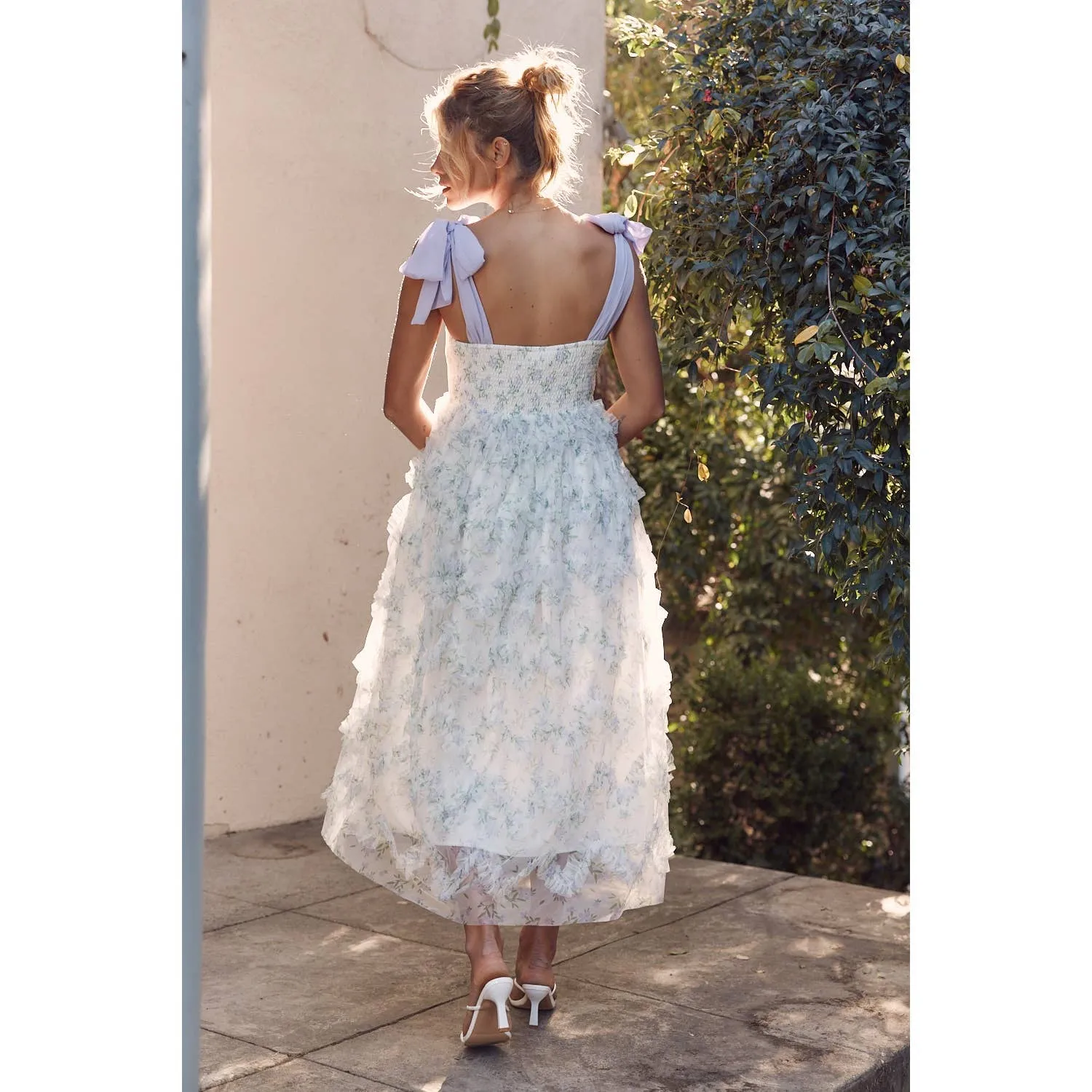Lilac Ruffled Floral Mesh Dress