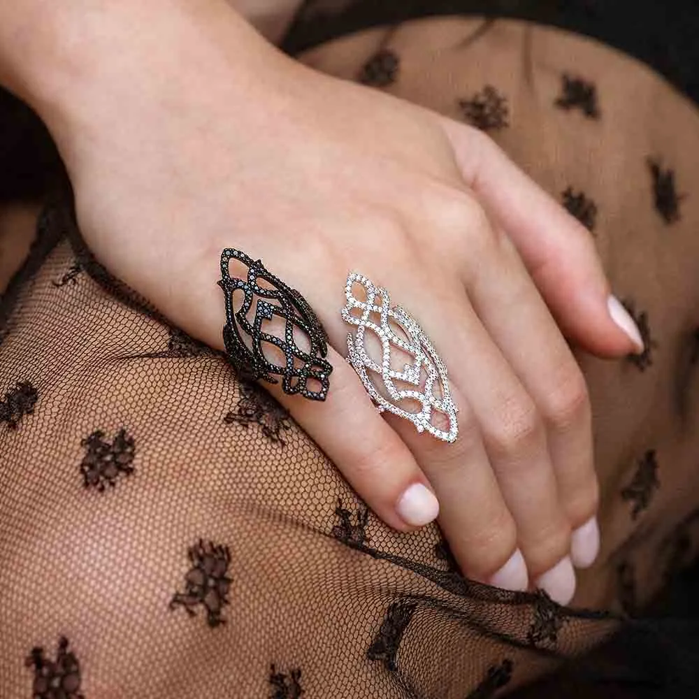 Long Arabesque Ring - Dark Grey Silver