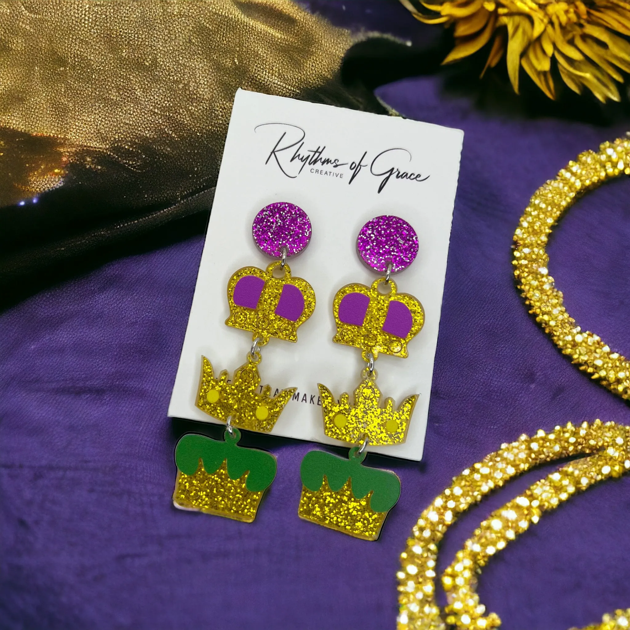 Mardi Gras Earrings - Fleur de lis, Handmade Earrings, New Orleans, Purple Green Gold, Mardi Gras Jewelry, Parade Outfit, Dangle, NOLA