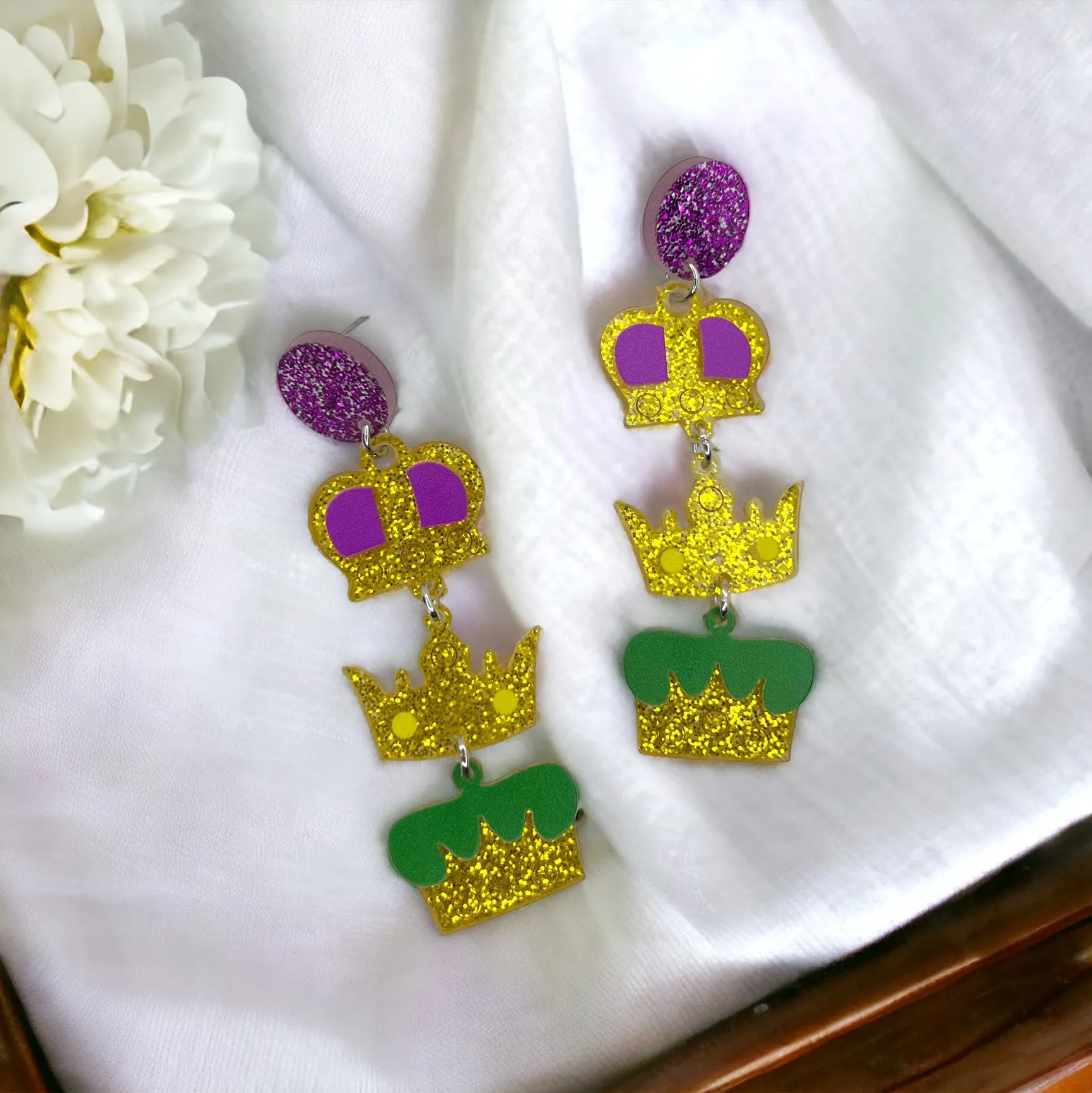 Mardi Gras Earrings - Fleur de lis, Handmade Earrings, New Orleans, Purple Green Gold, Mardi Gras Jewelry, Parade Outfit, Dangle, NOLA