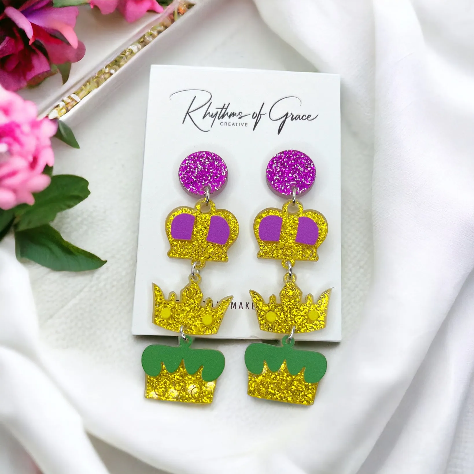 Mardi Gras Earrings - Fleur de lis, Handmade Earrings, New Orleans, Purple Green Gold, Mardi Gras Jewelry, Parade Outfit, Dangle, NOLA