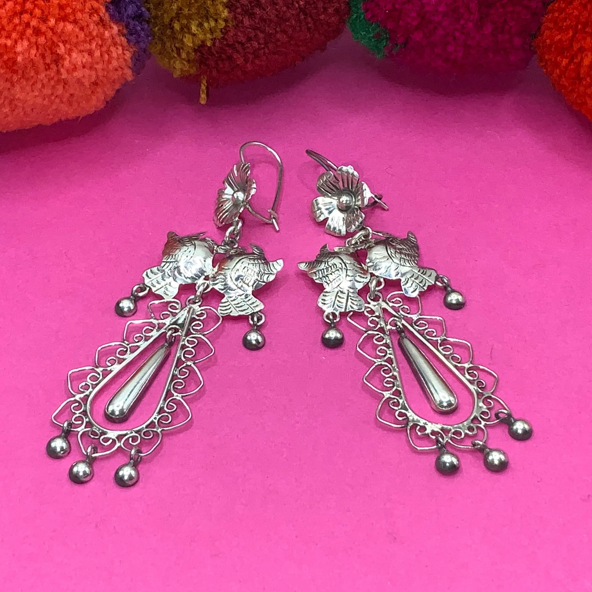 Mazahua silver dove Mexican earrings