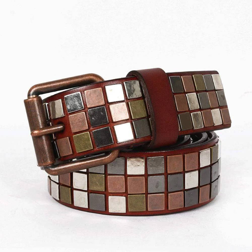 Men's Gothic Multi-colored Square Rivets Belts