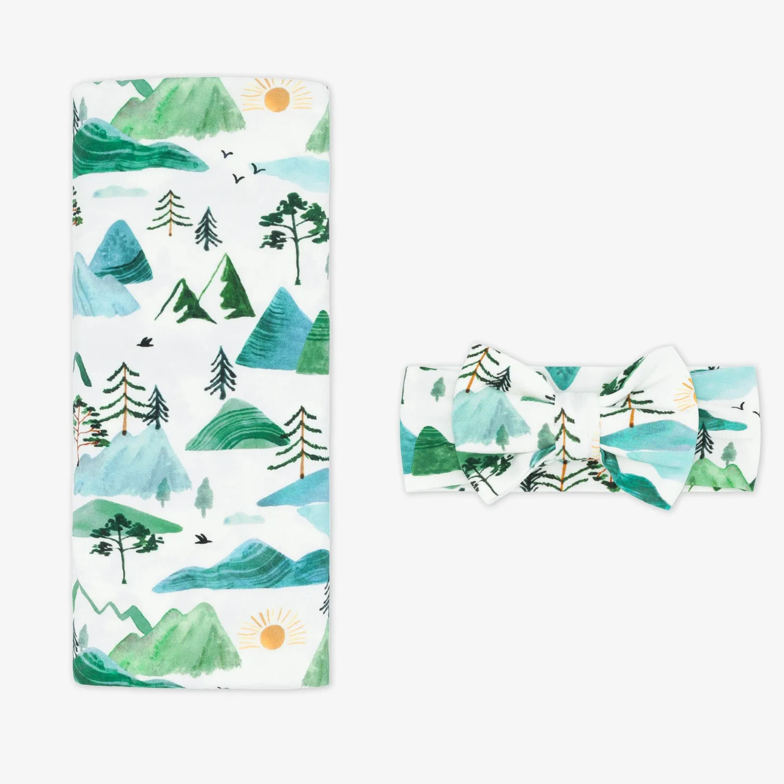 Mountain Mist Swaddle & Luxe Bow Headband Set