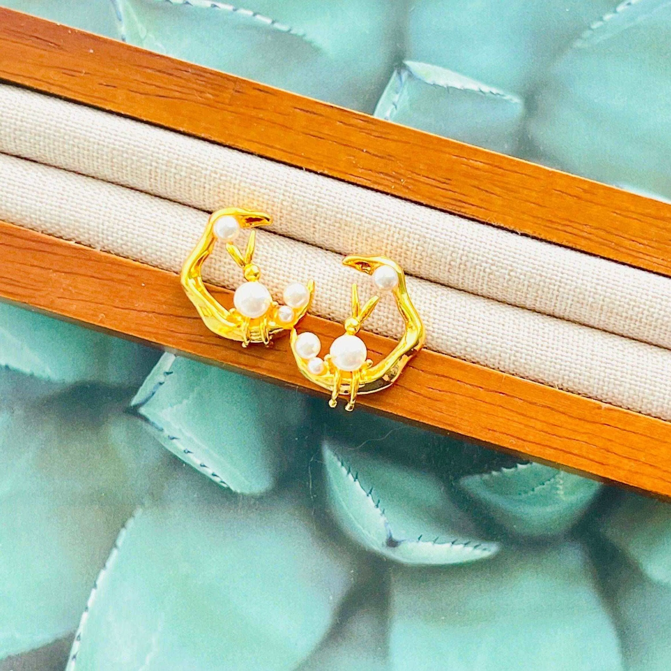 Natural Bunny In The Moon Stud Earrings