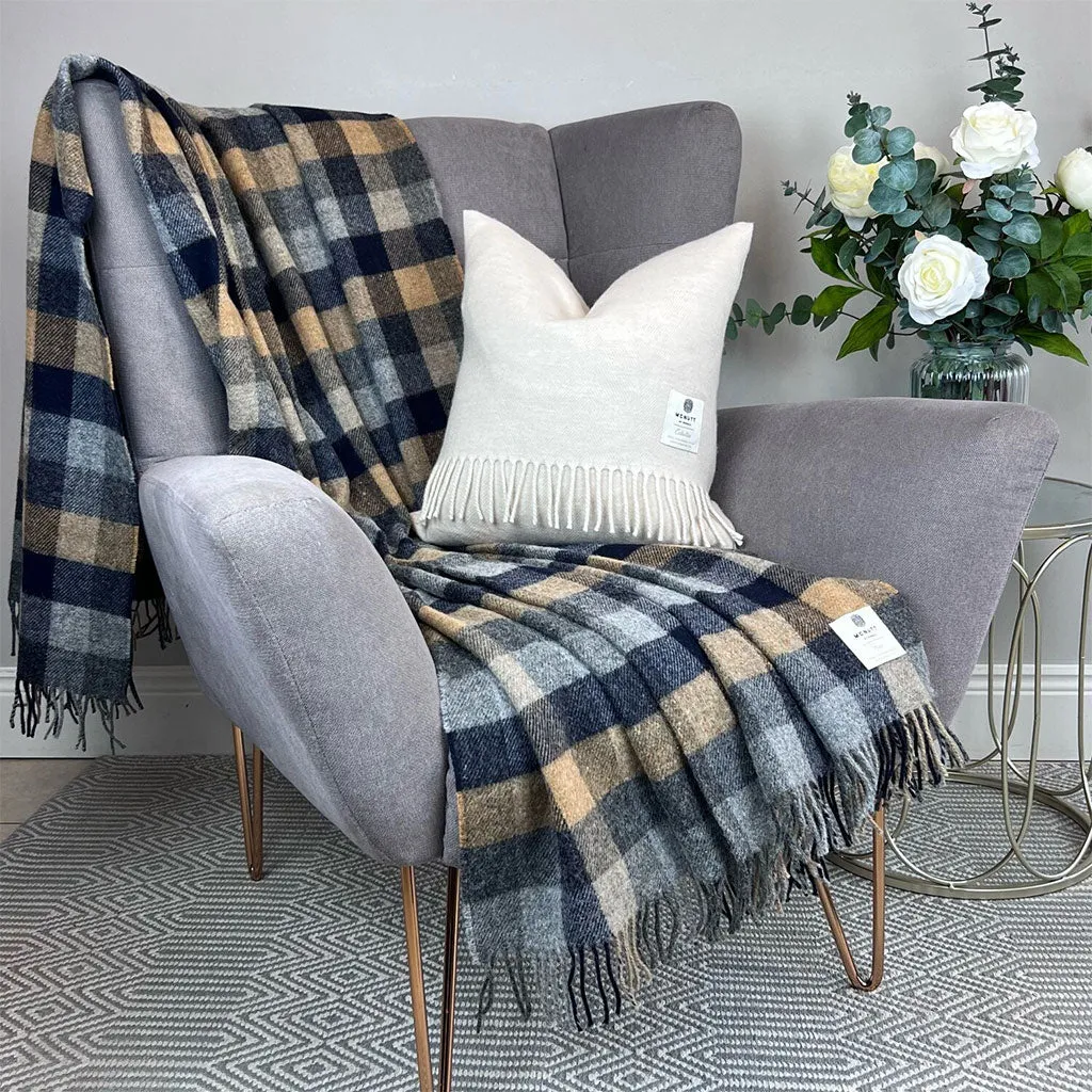 Navy and Mustard Wool Throw Blanket