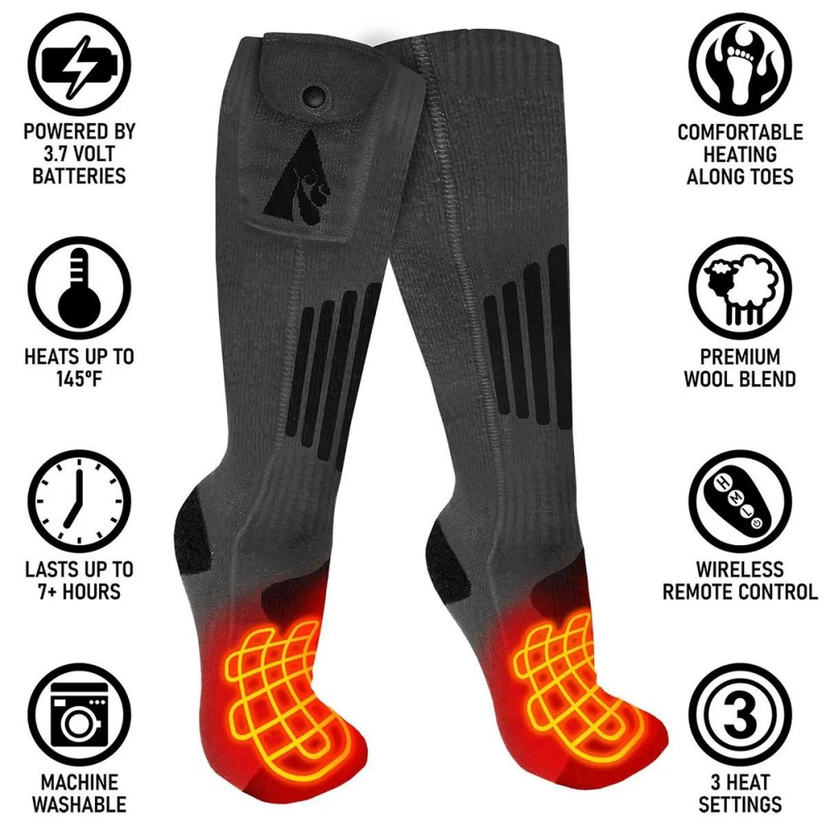 Open Box ActionHeat Wool 3.7V Rechargeable Heated Socks 2.0 with Remote