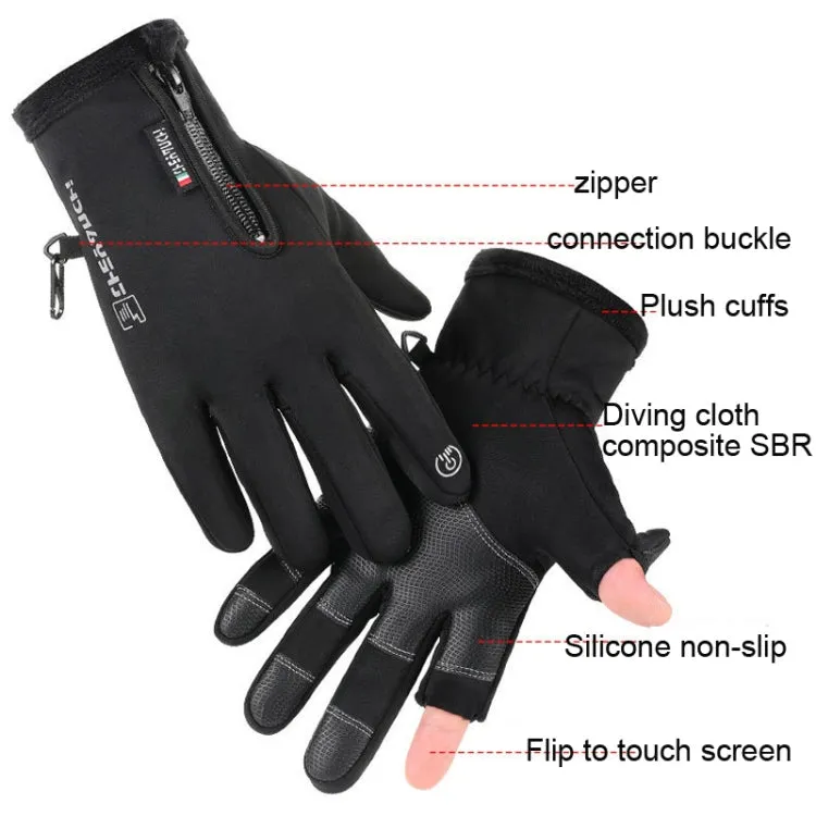Outdoor Sports Riding Warm Gloves Touch Screen Fingerless Fishing Gloves, Size: M(Black)
