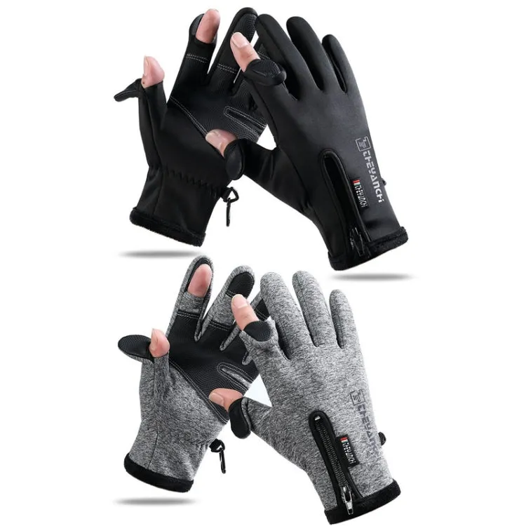 Outdoor Sports Riding Warm Gloves Touch Screen Fingerless Fishing Gloves, Size: M(Black)