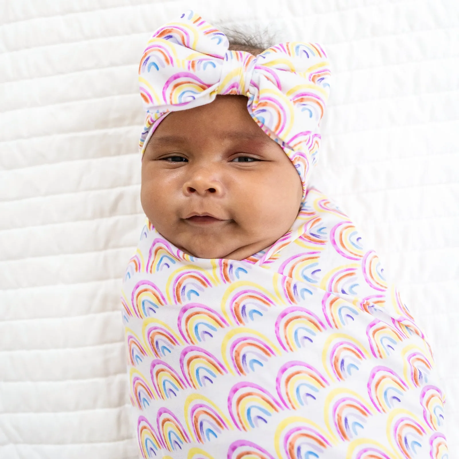 Pastel Rainbows Swaddle & Luxe Bow Headband Set