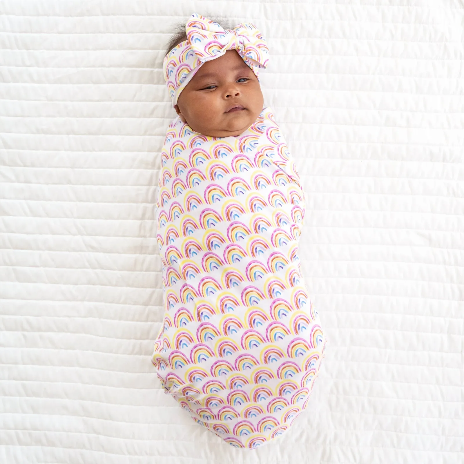 Pastel Rainbows Swaddle & Luxe Bow Headband Set