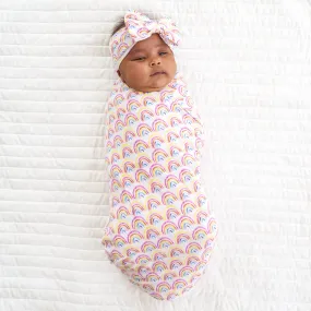 Pastel Rainbows Swaddle & Luxe Bow Headband Set