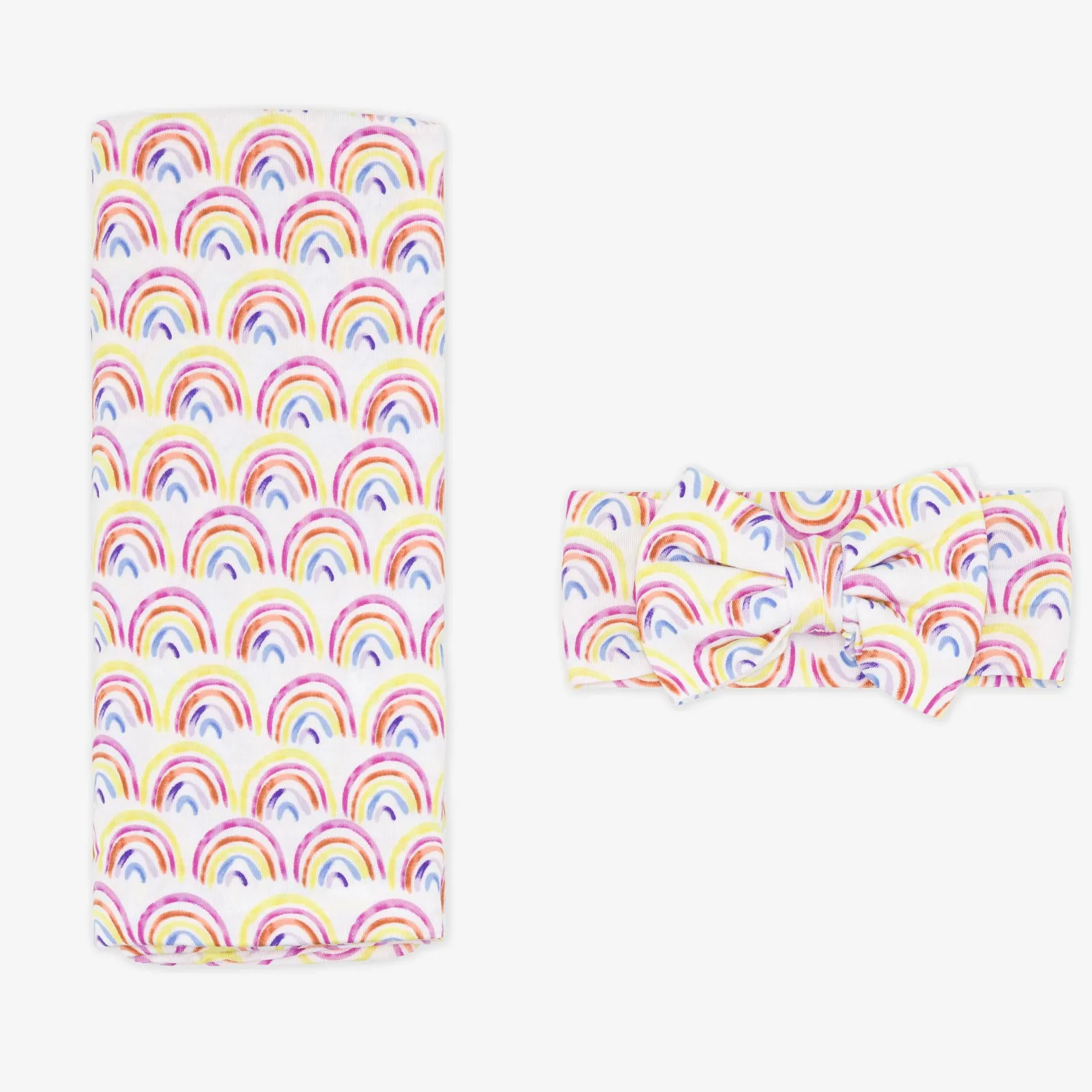 Pastel Rainbows Swaddle & Luxe Bow Headband Set