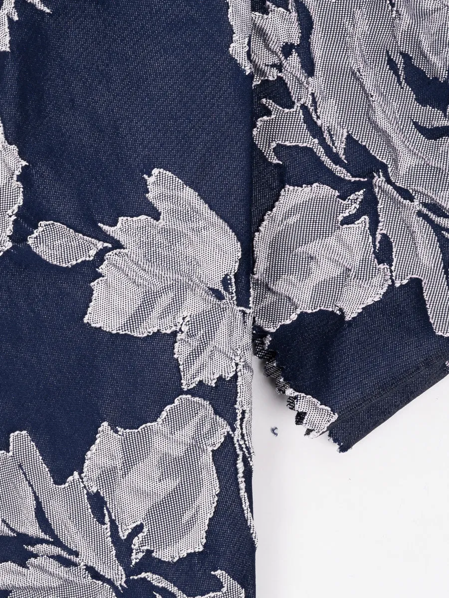 Peiro Butti Tie with Pocket Square Navy with White Leaf pattern PBTPS005