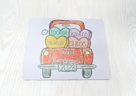 Personalized Truck Valentines Day Mouse Pad with Kids Names - Mothers Day Personalized Mom Gift - Gifts for Grandma