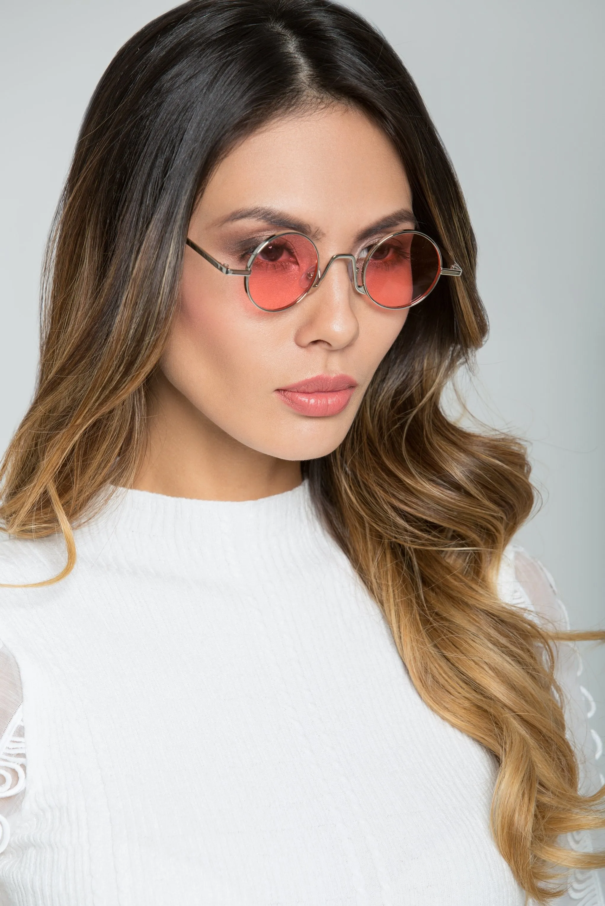 Pink Lens Inverted Bridge Round Sunglasses