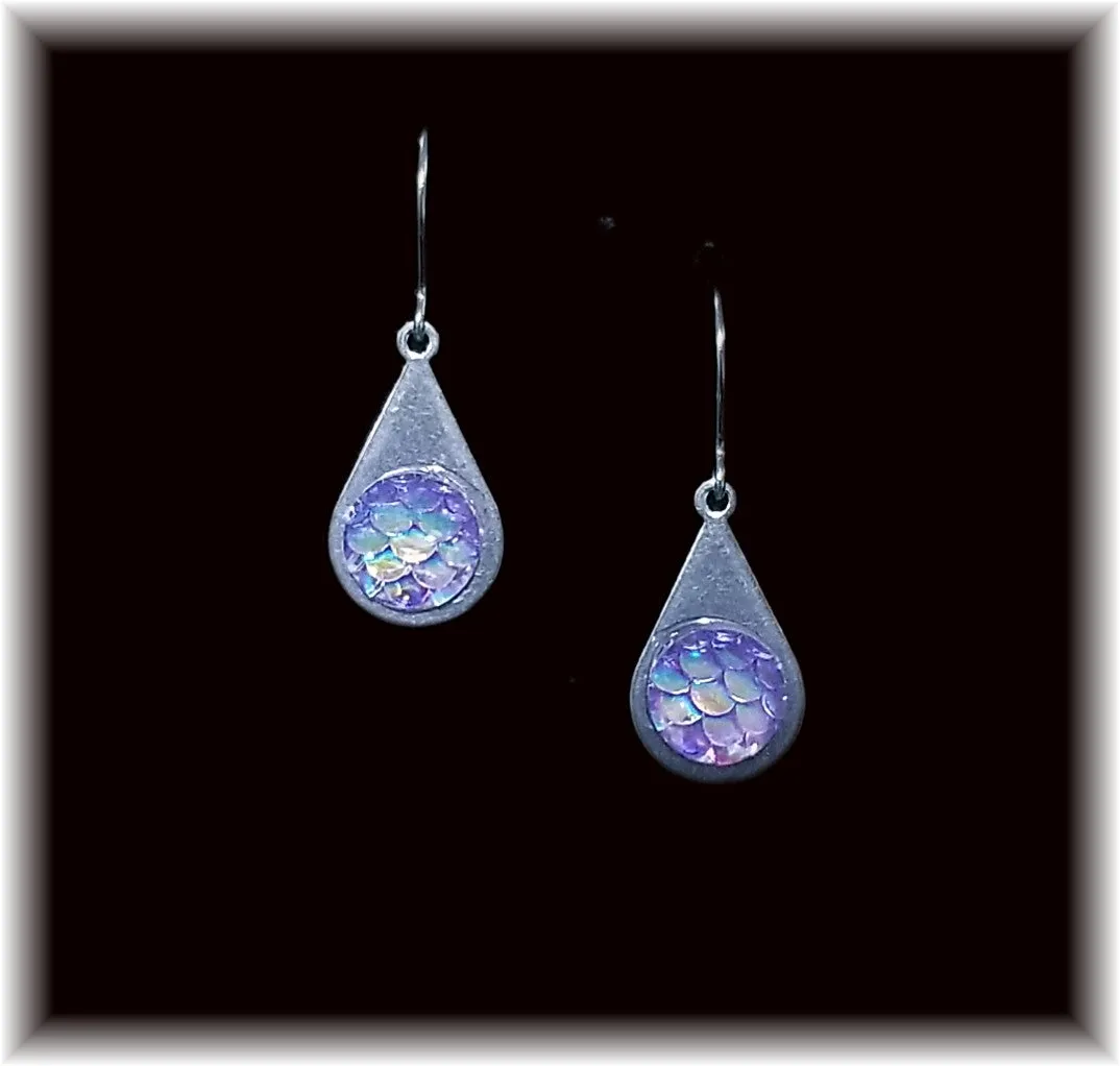 Pink Mermaid Scales Stainless Teardrop Earring