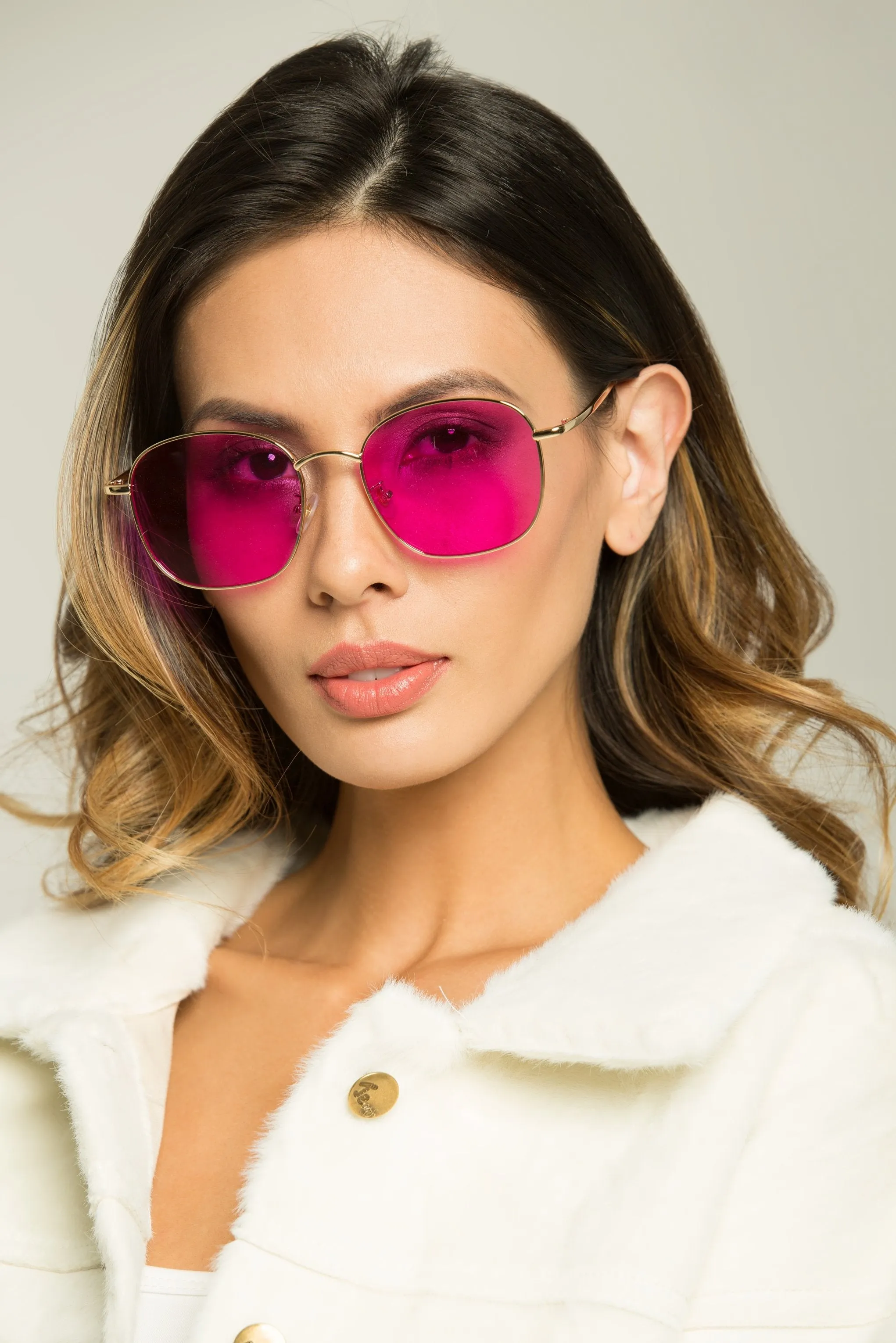 Purple Lens Angled Square Sunglasses
