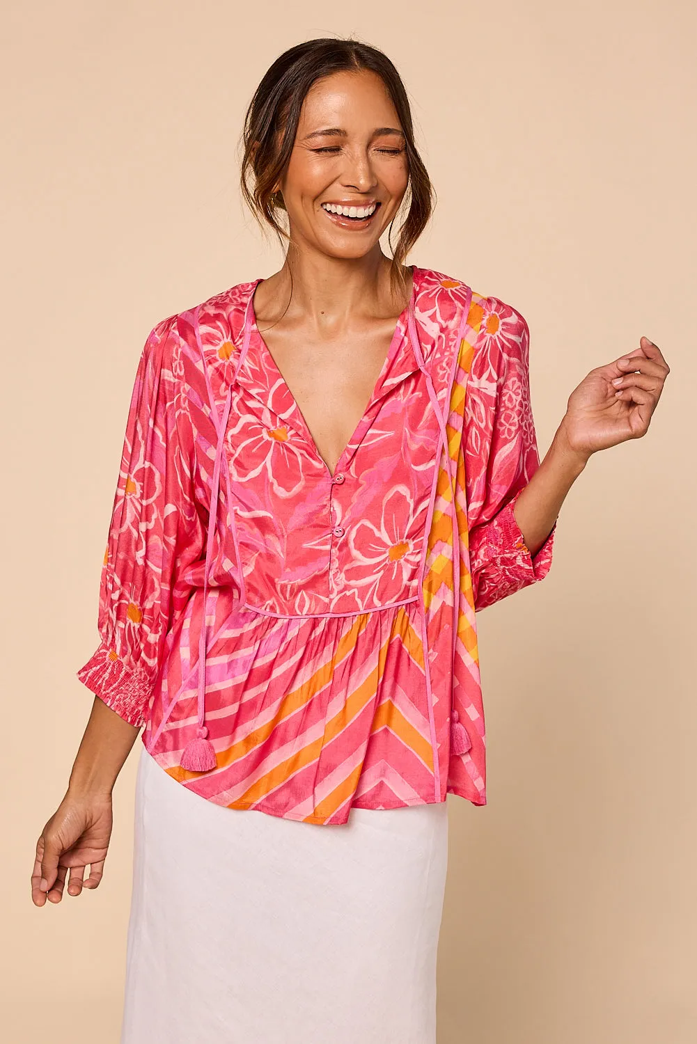 Radha Peasant Blouse in Strawberry Moon