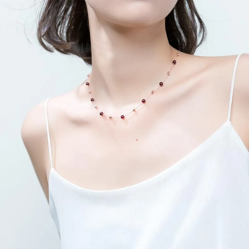 Refined Red Garnet Beads Minimal Necklace