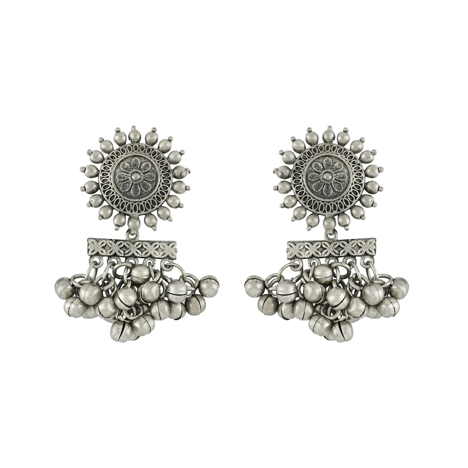 Rumjhum Silver Oxidised Earring