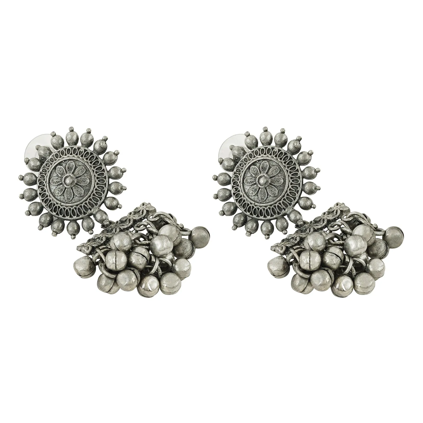 Rumjhum Silver Oxidised Earring