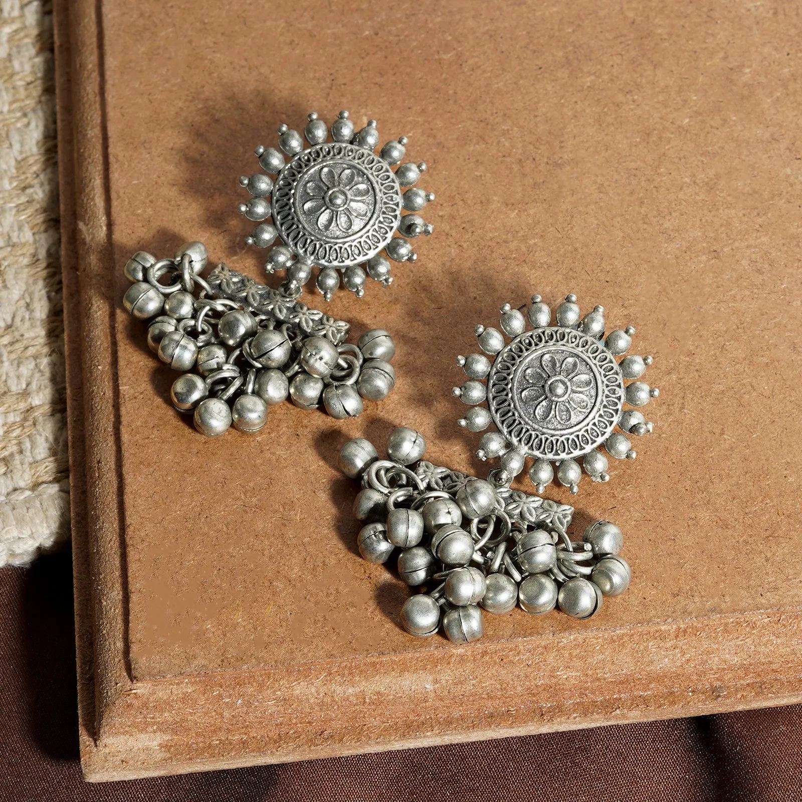 Rumjhum Silver Oxidised Earring