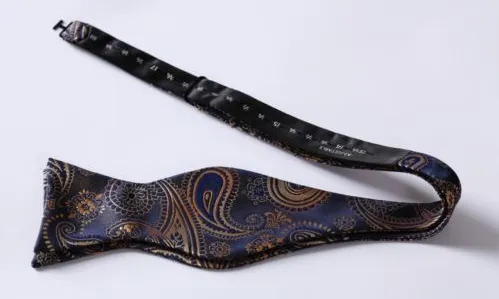 Self tie Navy and Gold Paisley Bow Tie