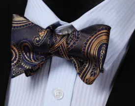 Self tie Navy and Gold Paisley Bow Tie