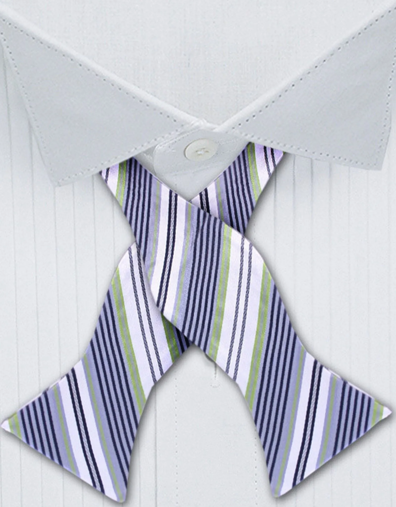 Self Tie Silver & Green Striped Bowtie