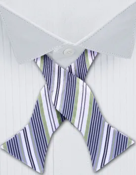 Self Tie Silver & Green Striped Bowtie
