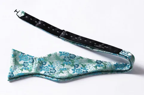 Silvery Green, Seafoam, Turquoise Floral Self-Tie Bow Tie & Matching Pocket Square