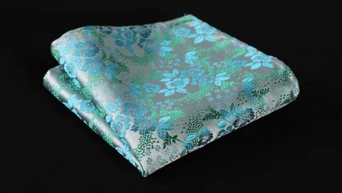 Silvery Green, Seafoam, Turquoise Floral Self-Tie Bow Tie & Matching Pocket Square