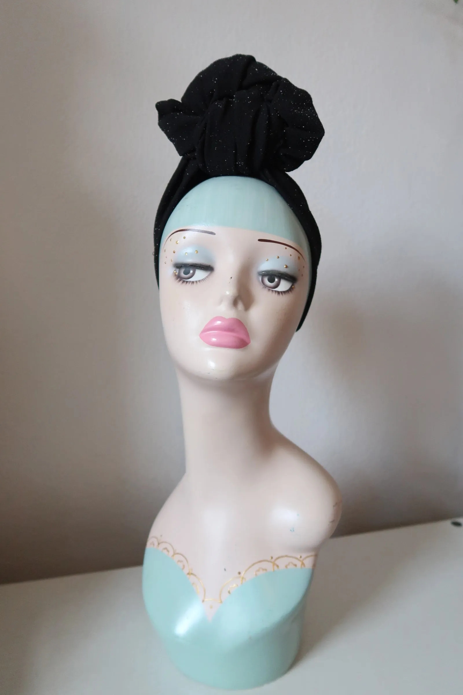 SLOUCHY KNOT Vintage Style Pre-tied Headband in Black Sparkle🎃