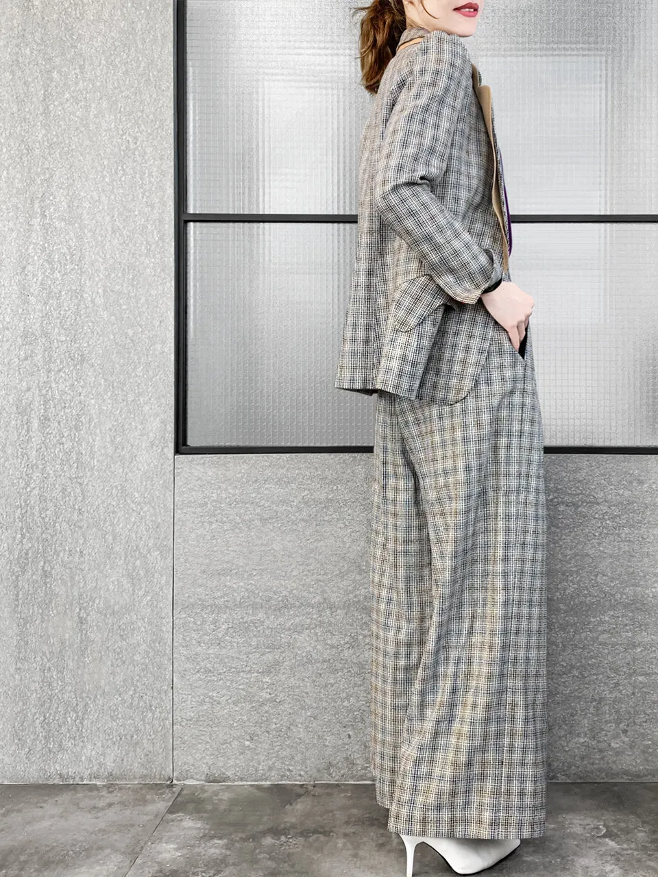Surprise Sale! Classic Plaid Woollen Silk Blended Tailored Jacket