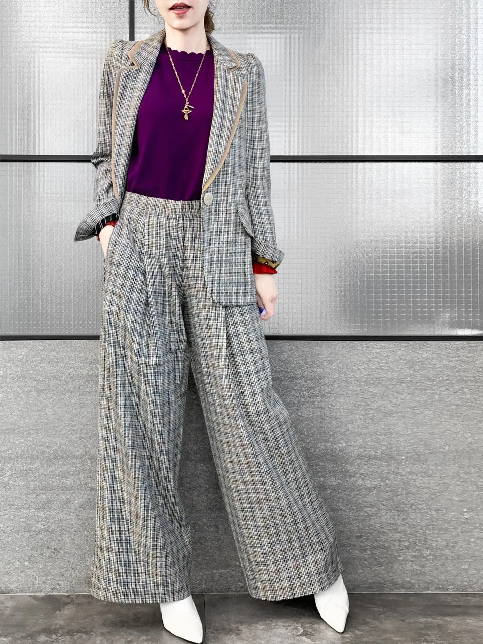 Surprise Sale! Classic Plaid Woollen Silk Blended Tailored Jacket