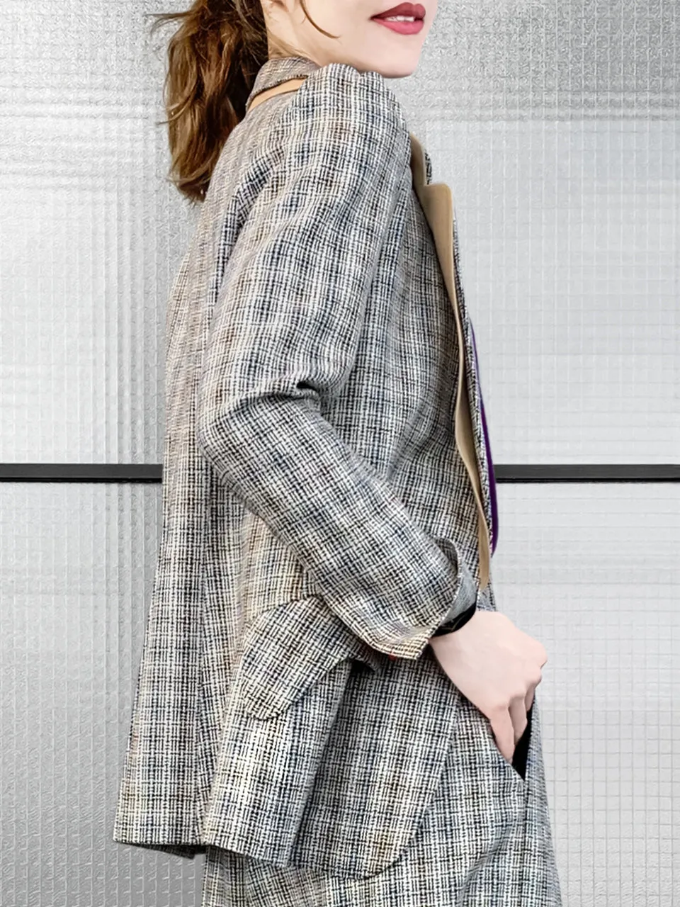 Surprise Sale! Classic Plaid Woollen Silk Blended Tailored Jacket