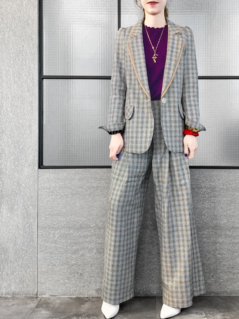 Surprise Sale! Classic Plaid Woollen Silk Blended Tailored Jacket